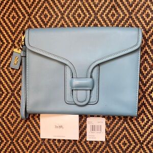 Coach 1941  Courier Wristlet clutch 89331 Pacific Blue and brass  NWT